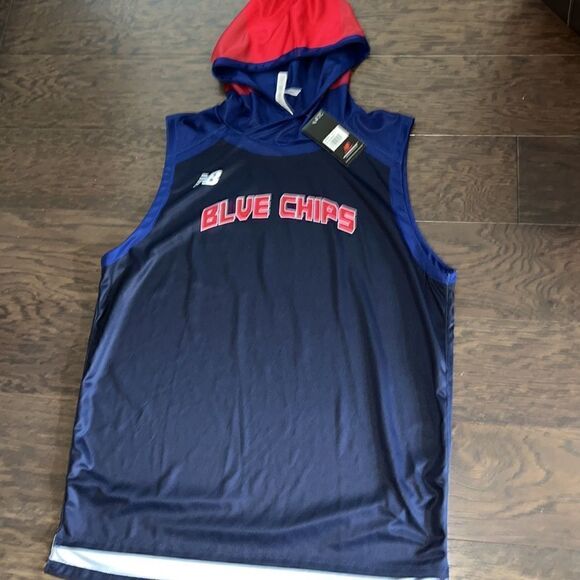 Mens New England Blue Chips Team New Balance Sleeveless Hooded hoodie sweatshirt - Picture 1 of 6